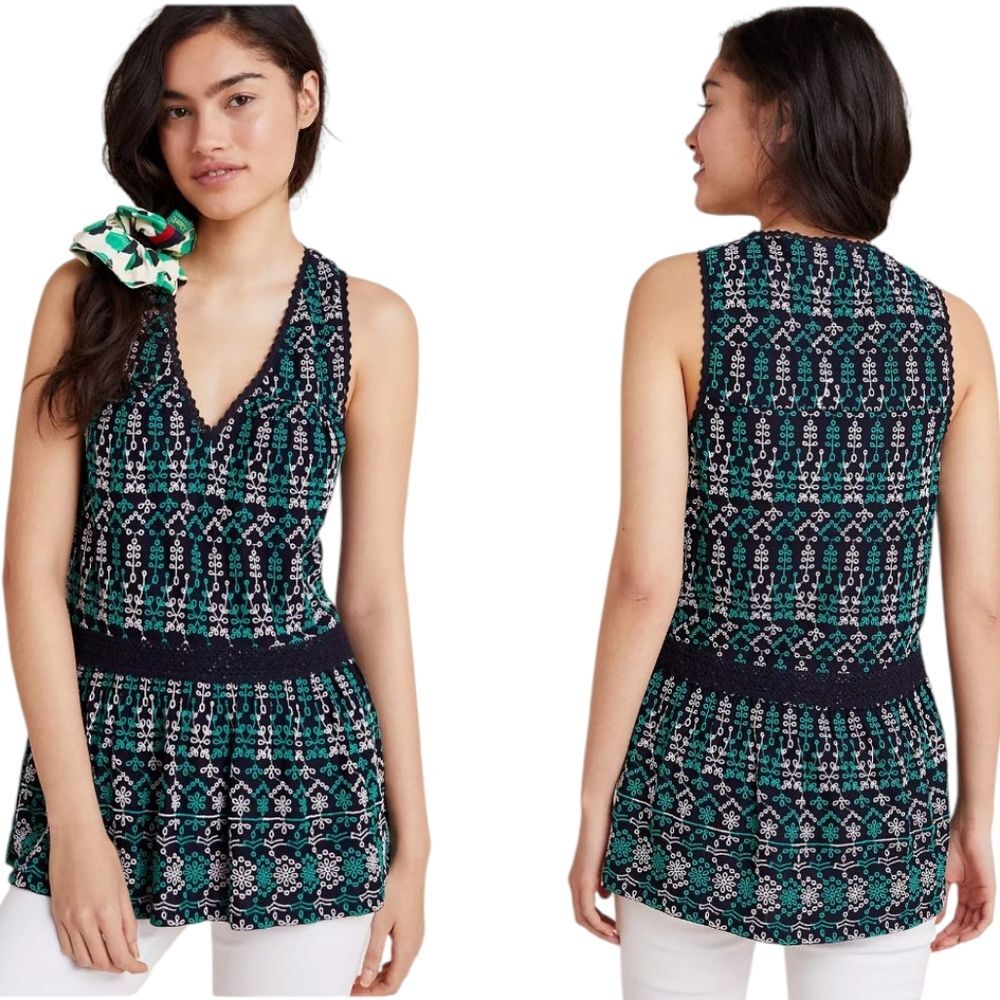 Maeve By Anthropologie Cammie Embroidered Peplum Top size large